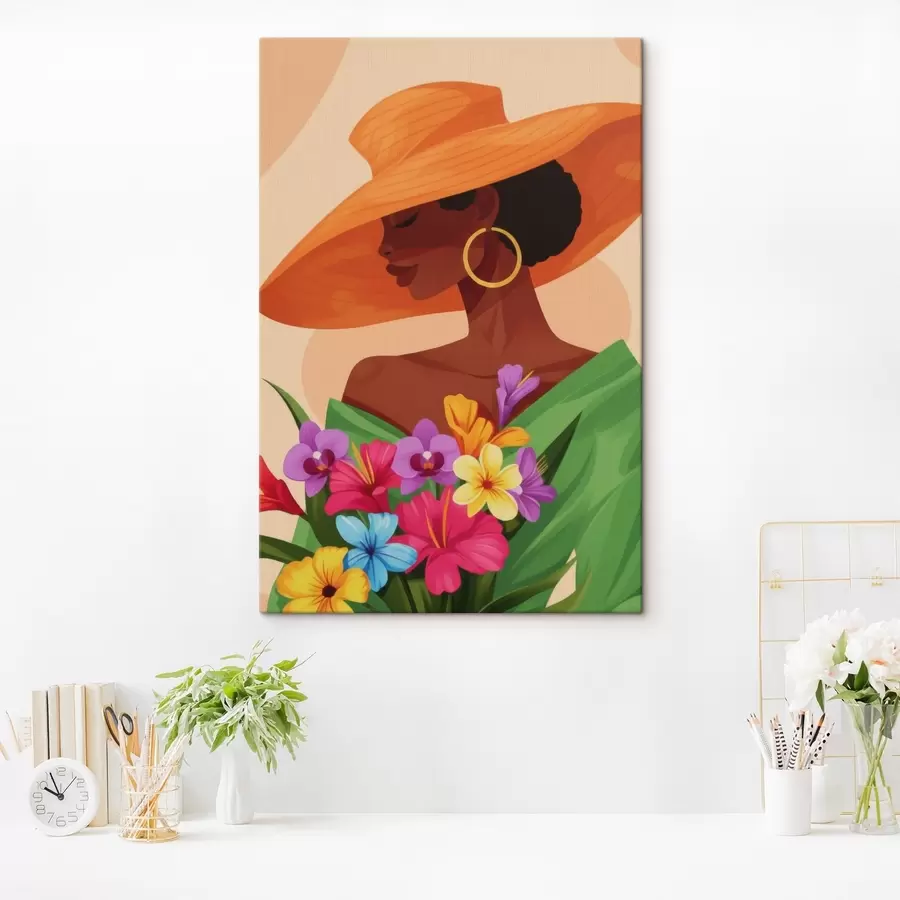 Tableau Fille avec un chapeau et des fleurs s46843