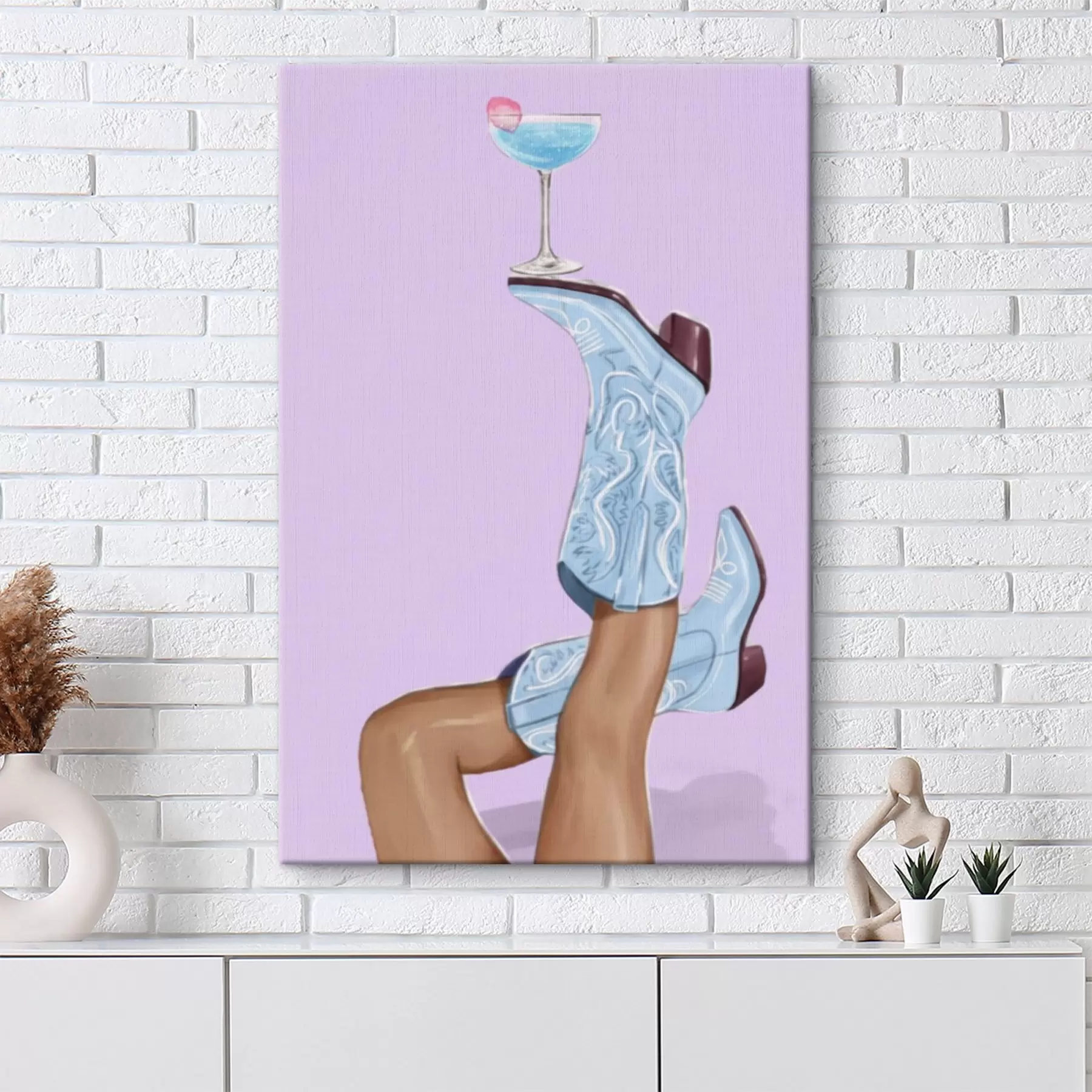 Tableau Bottes bleues avec un verre s46845