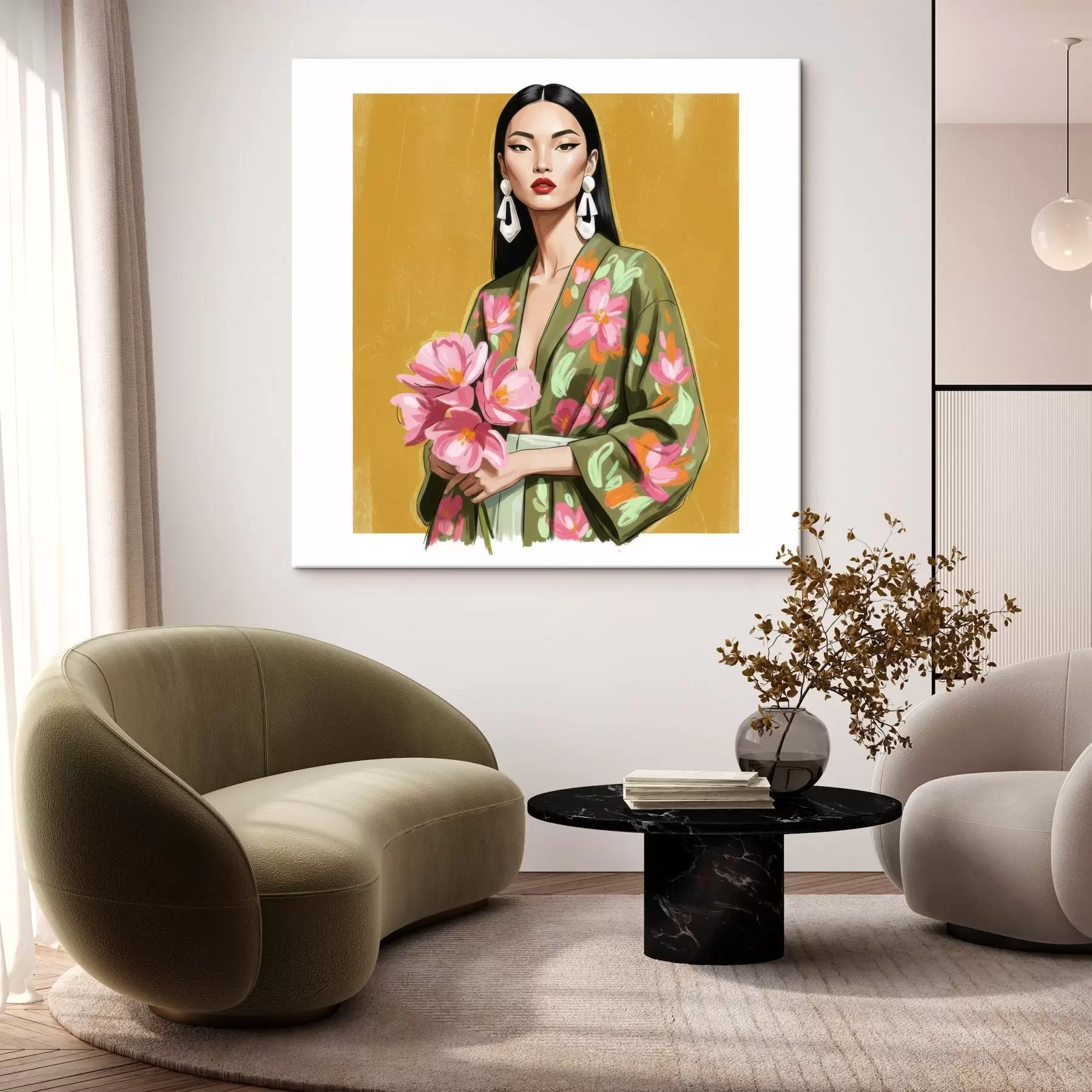 Tableau Fille avec un bouquet de fleurs s46850