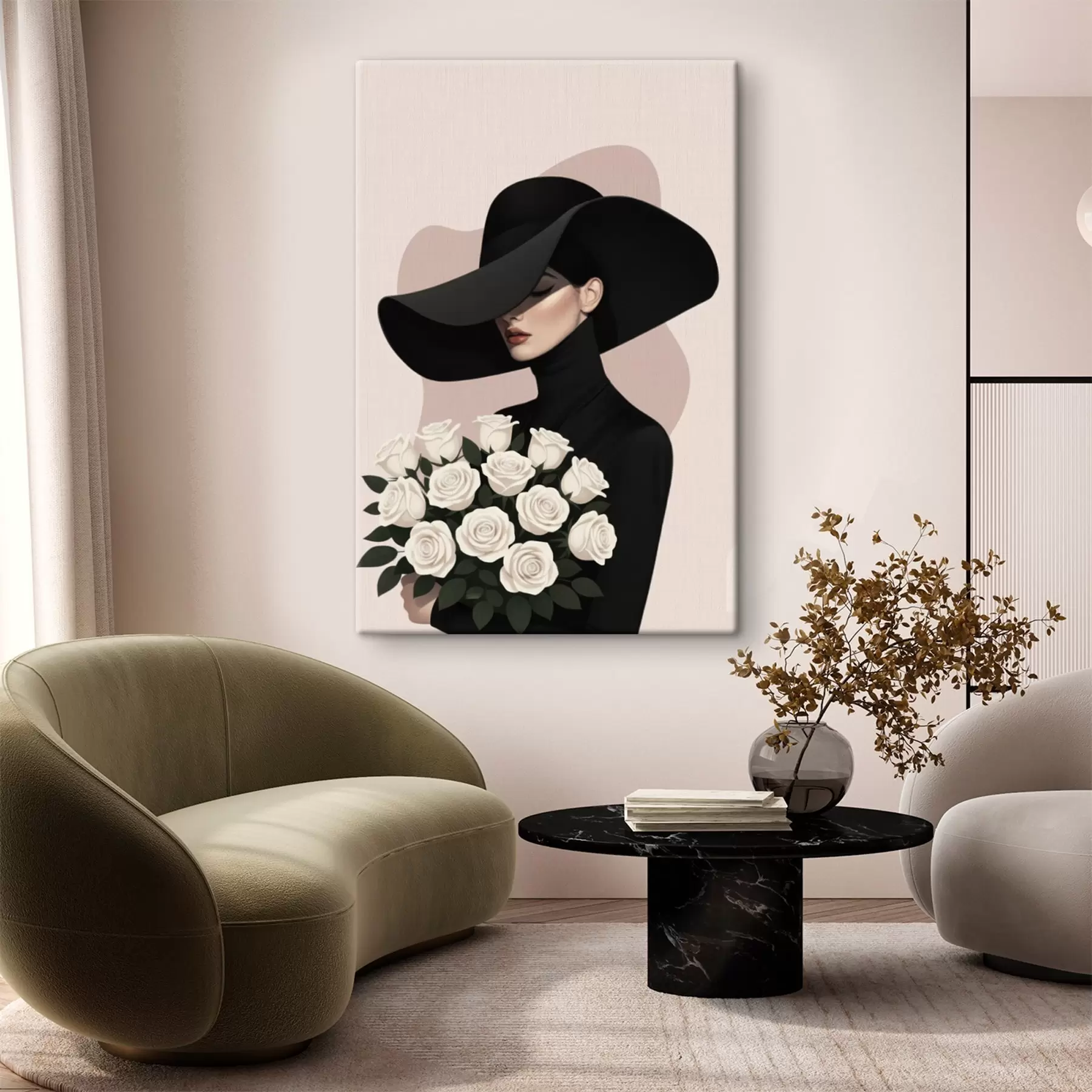 Tableau Fille avec un bouquet de roses s46854