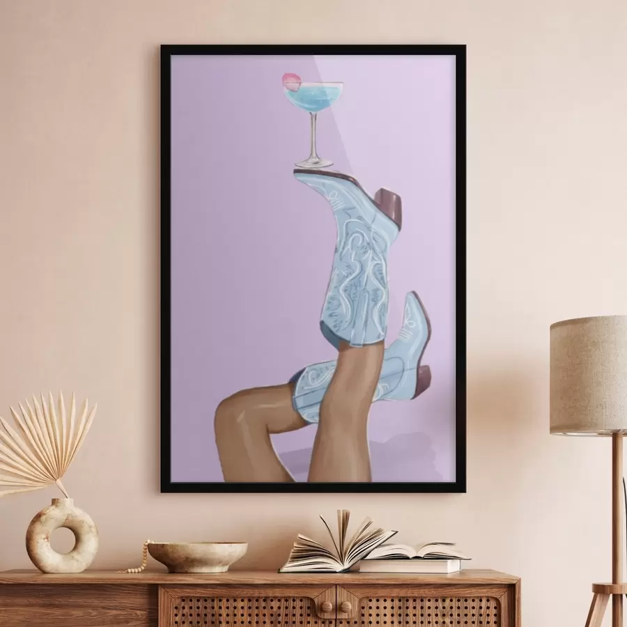 Papier peint Bottes bleues avec un verre f46845