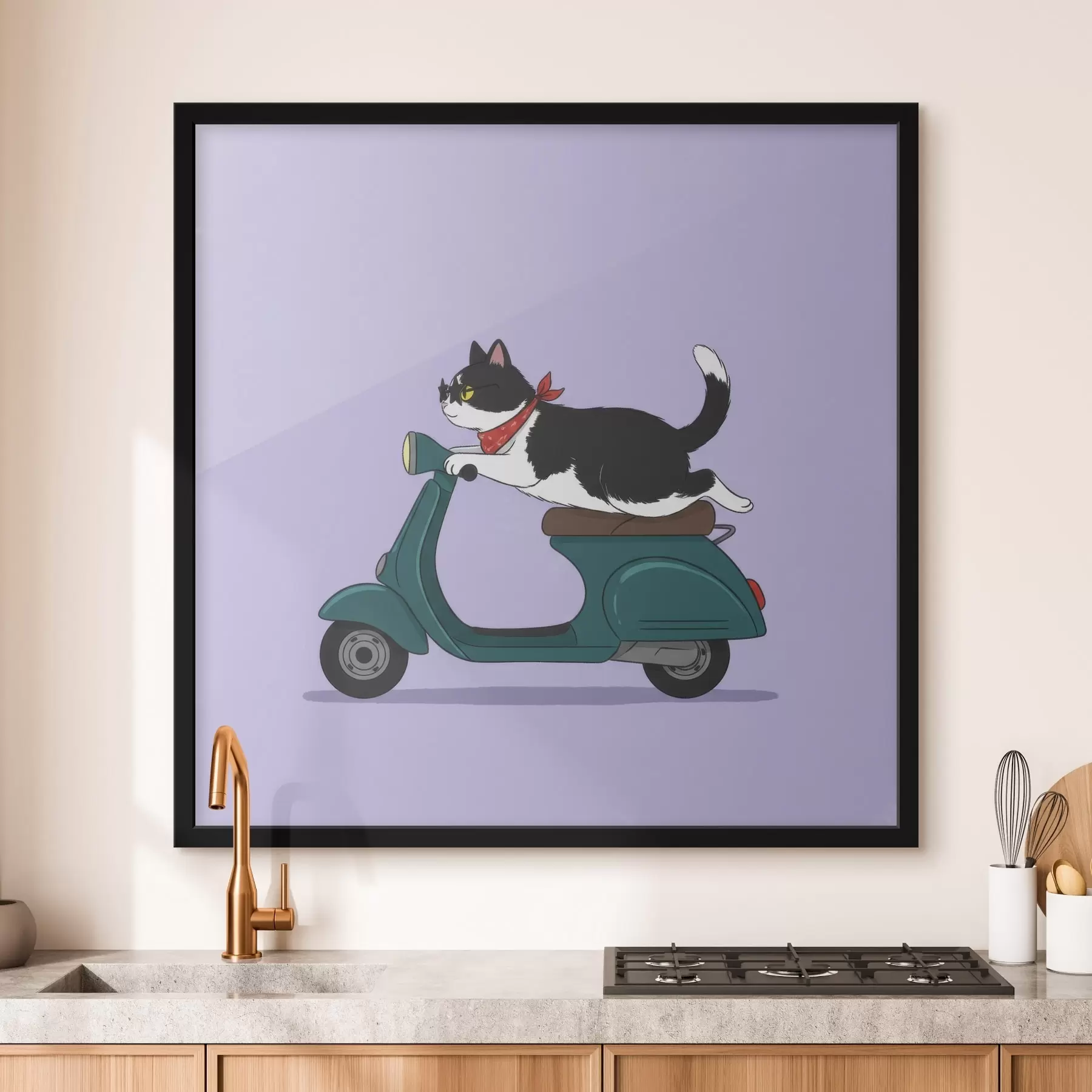 Papier peint Chat sur un cyclomoteur f46847