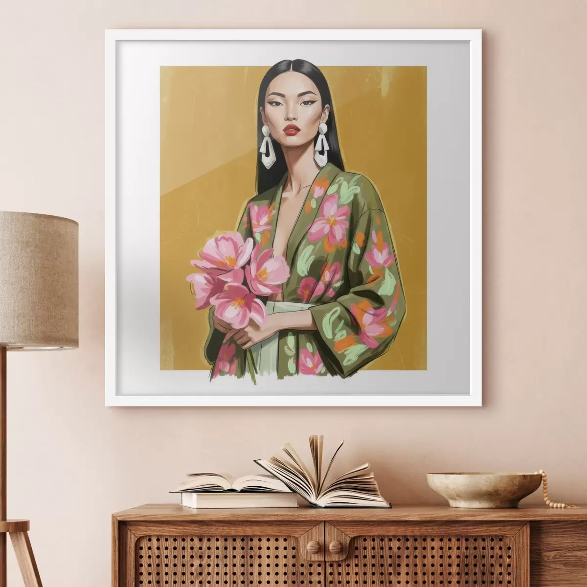 Poster Fille avec un bouquet de fleurs f46850