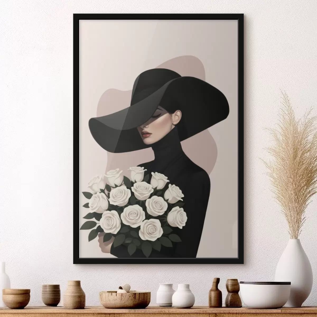 Poster Fille avec un bouquet de roses f46854