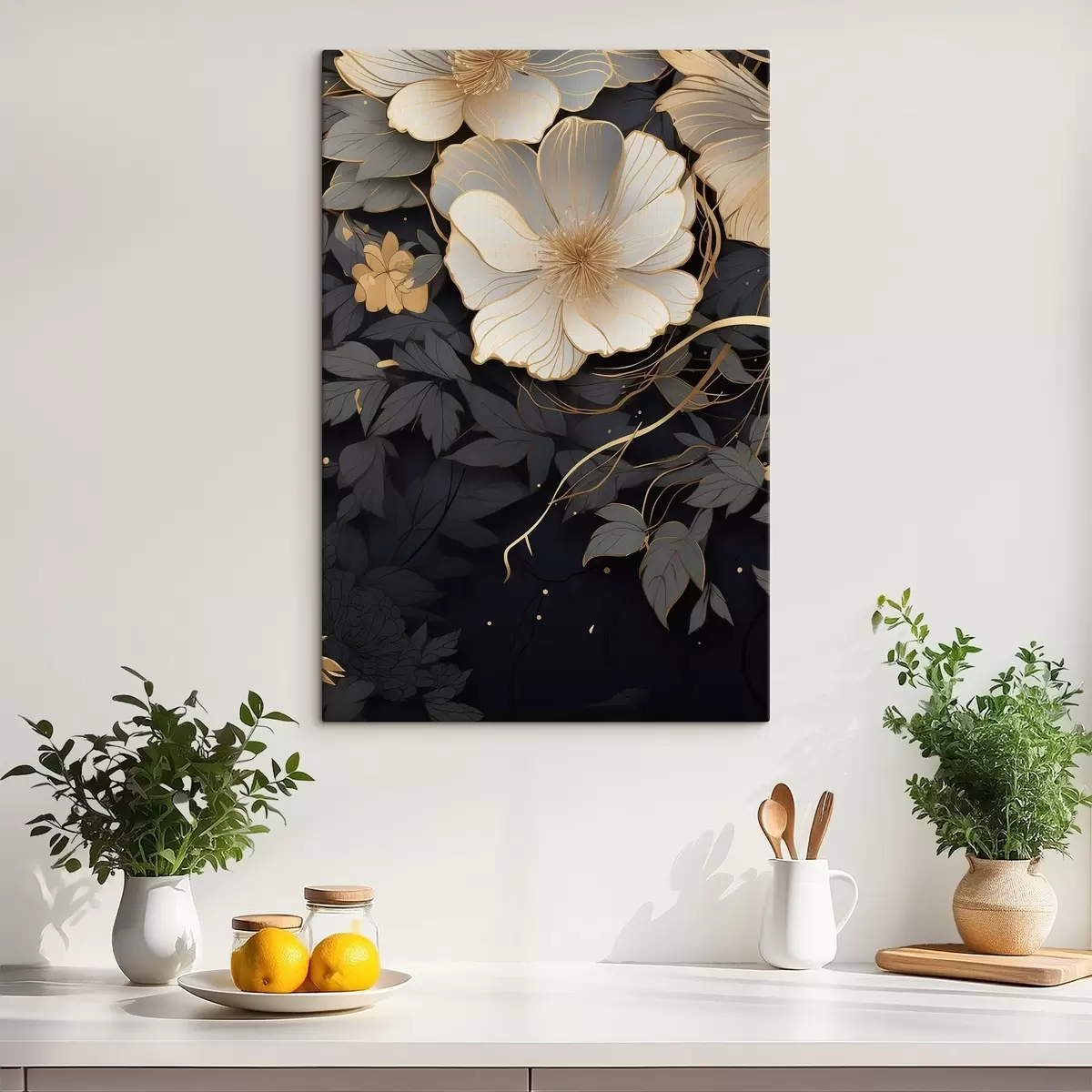 Tableau Fleurs abstraites sur fond sombre s46886