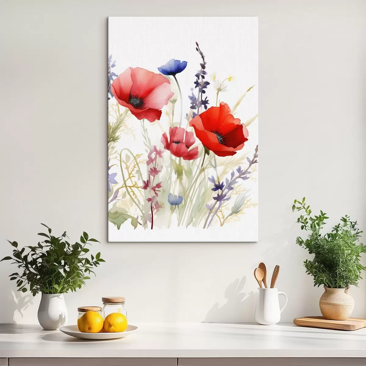 Tableau Inflorescences de coquelicots, imitation aquarelle s46888