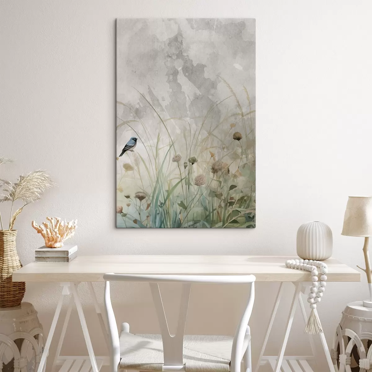 Tableau Oiseau sur des fleurs sauvages s46889