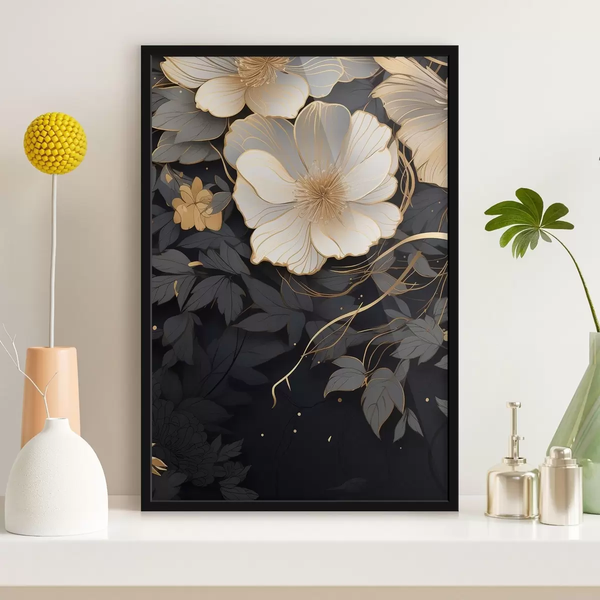 Poster Fleurs abstraites sur fond sombre f46886