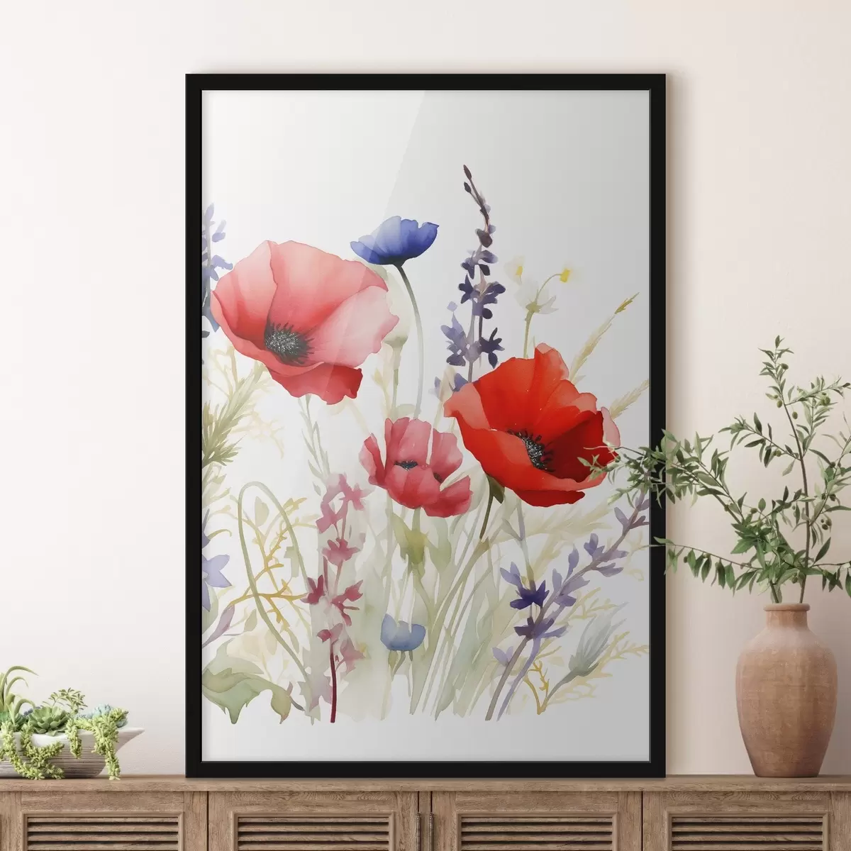 Poster Inflorescences de coquelicots, imitation aquarelle f46888