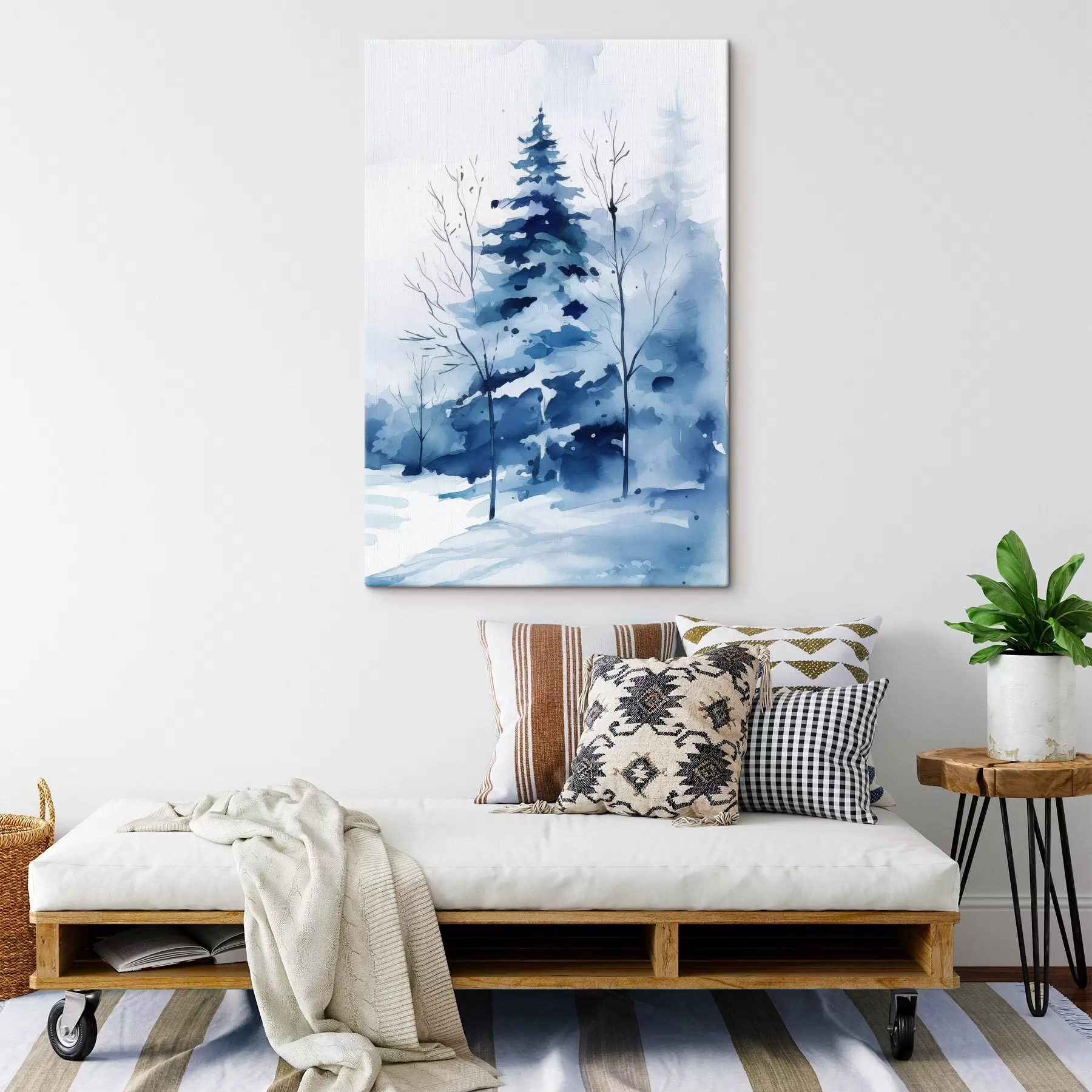 Tableau Sapin dans une forêt en hiver, imitation aquarelle s46964
