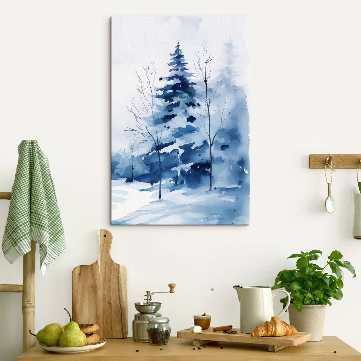 Tableau Sapin dans une forêt en hiver, imitation aquarelle s46964