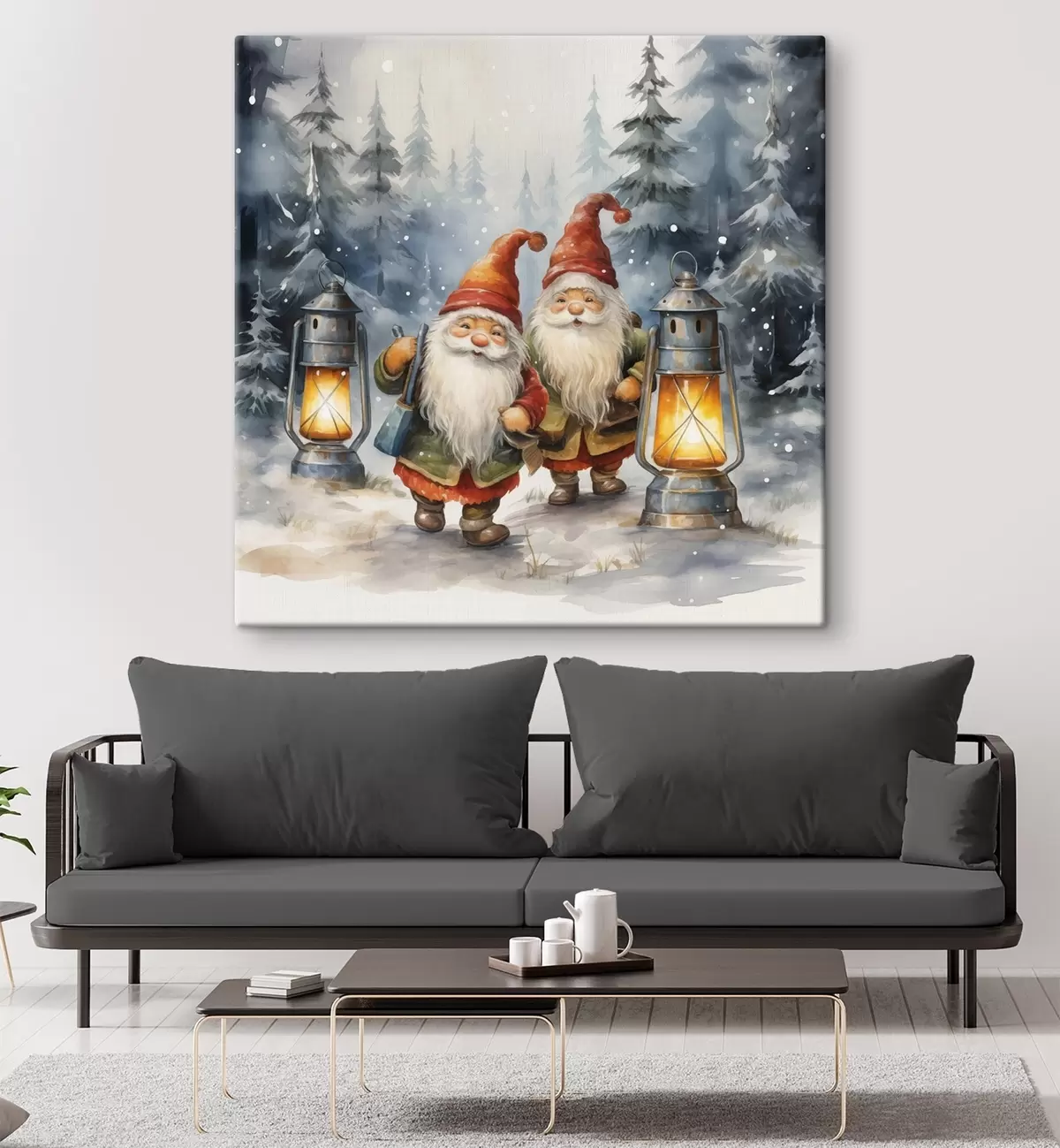 Tableau Gnomes du Nouvel An, imitation aquarelle s46970