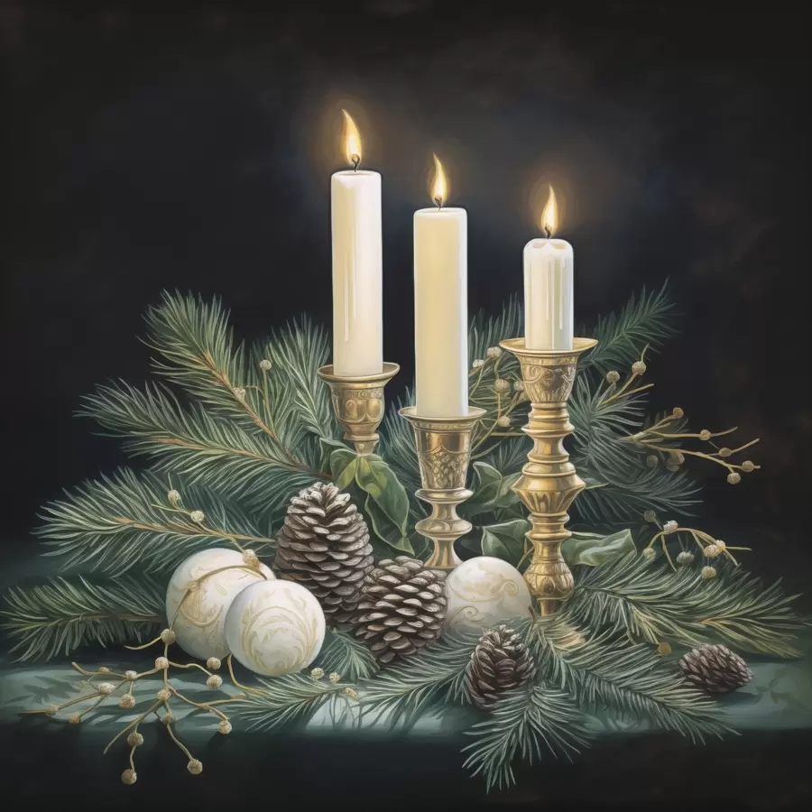 Papier peint Composition pour le Nouvel An, sapin et bougies f46963