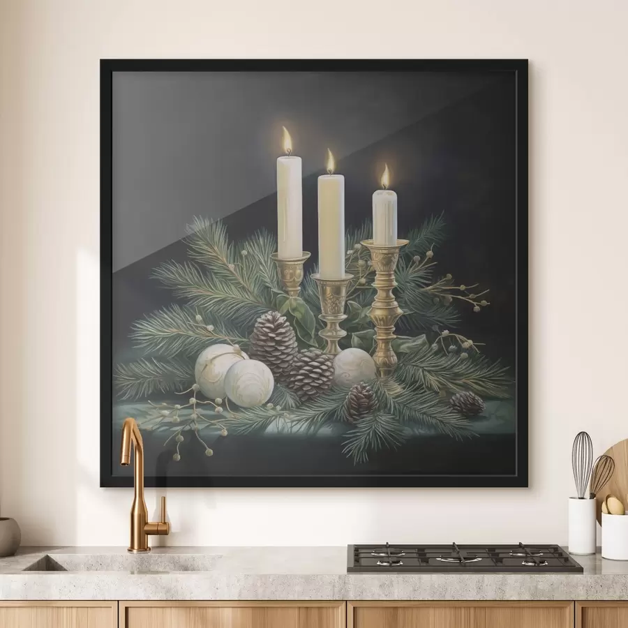 Papier peint Composition pour le Nouvel An, sapin et bougies f46963