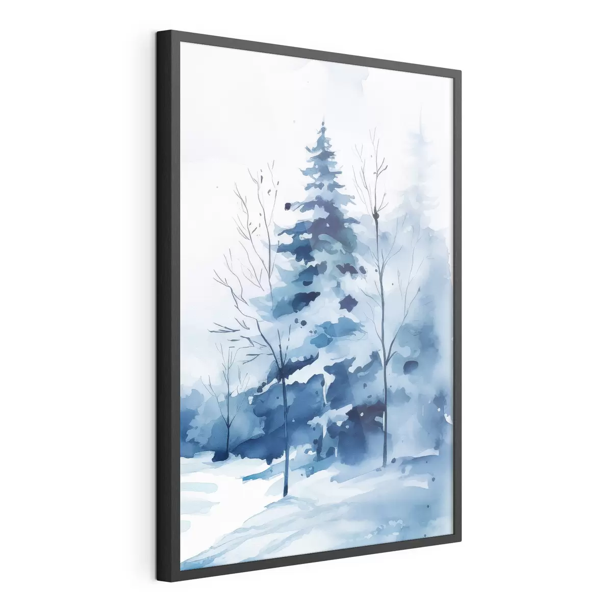 Poster Sapin dans une forêt en hiver, imitation aquarelle f46964