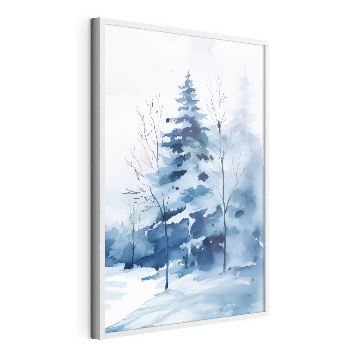 Poster Sapin dans une forêt en hiver, imitation aquarelle f46964