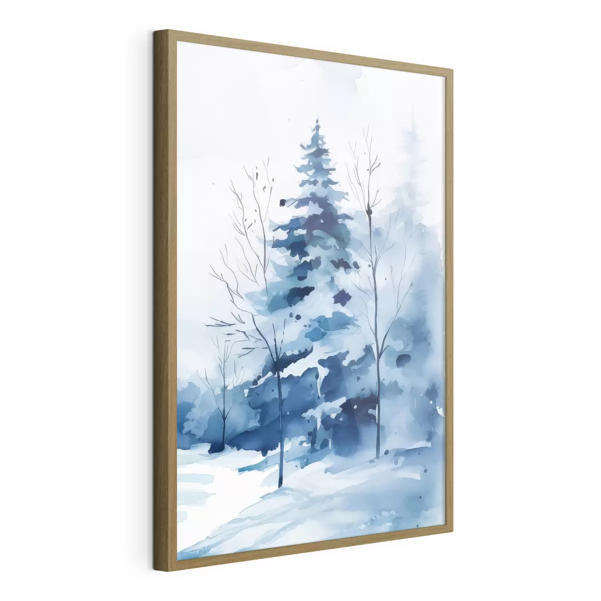 Poster Sapin dans une forêt en hiver, imitation aquarelle f46964