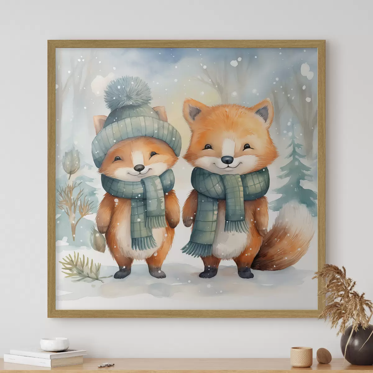 Poster Deux petits renards, imitation aquarelle f46969