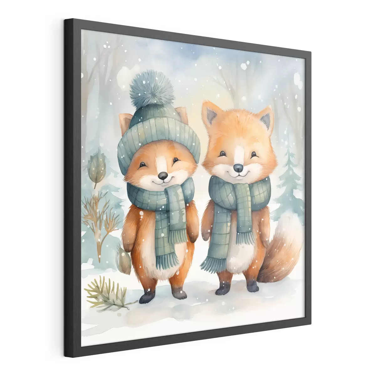 Poster Deux petits renards, imitation aquarelle f46969
