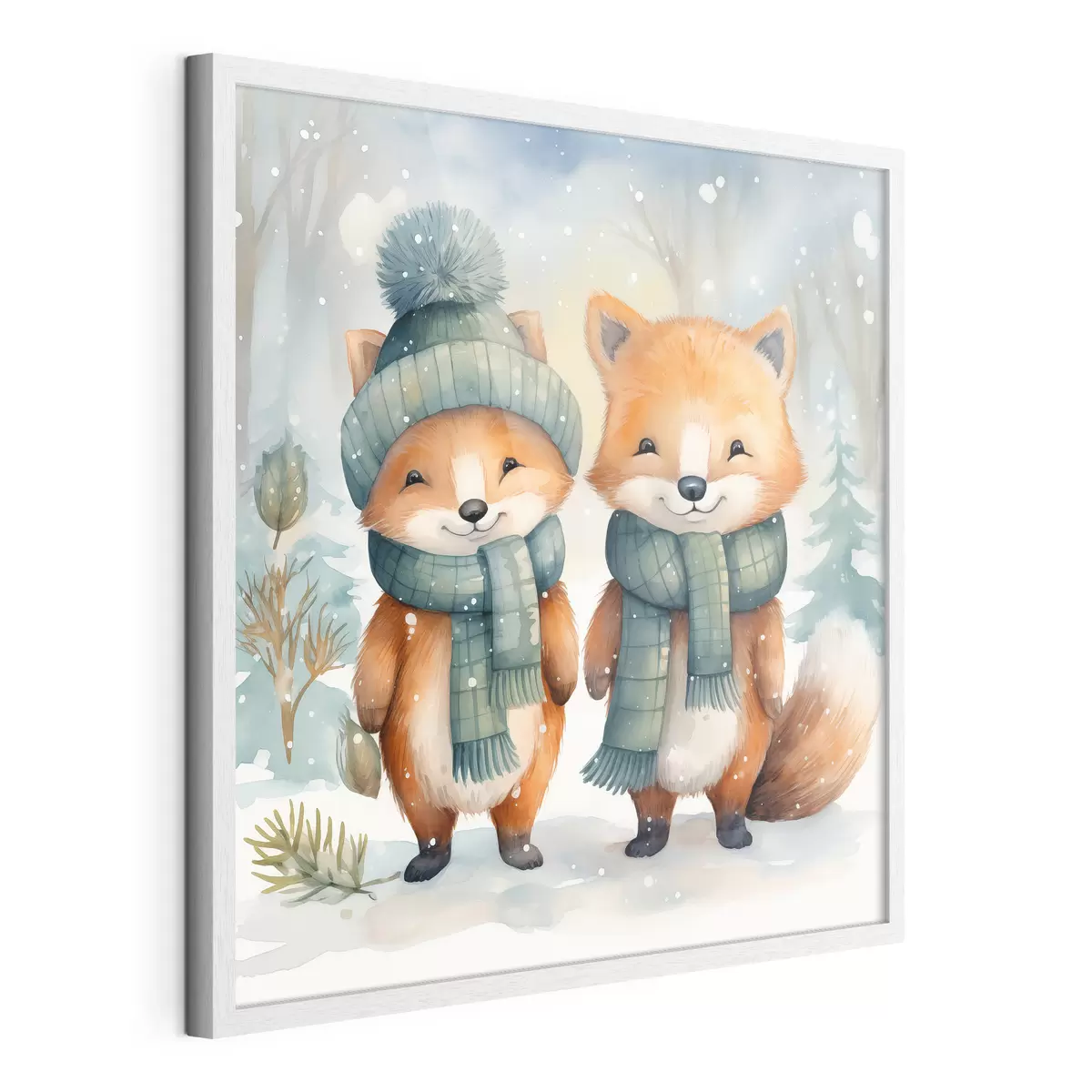 Poster Deux petits renards, imitation aquarelle f46969
