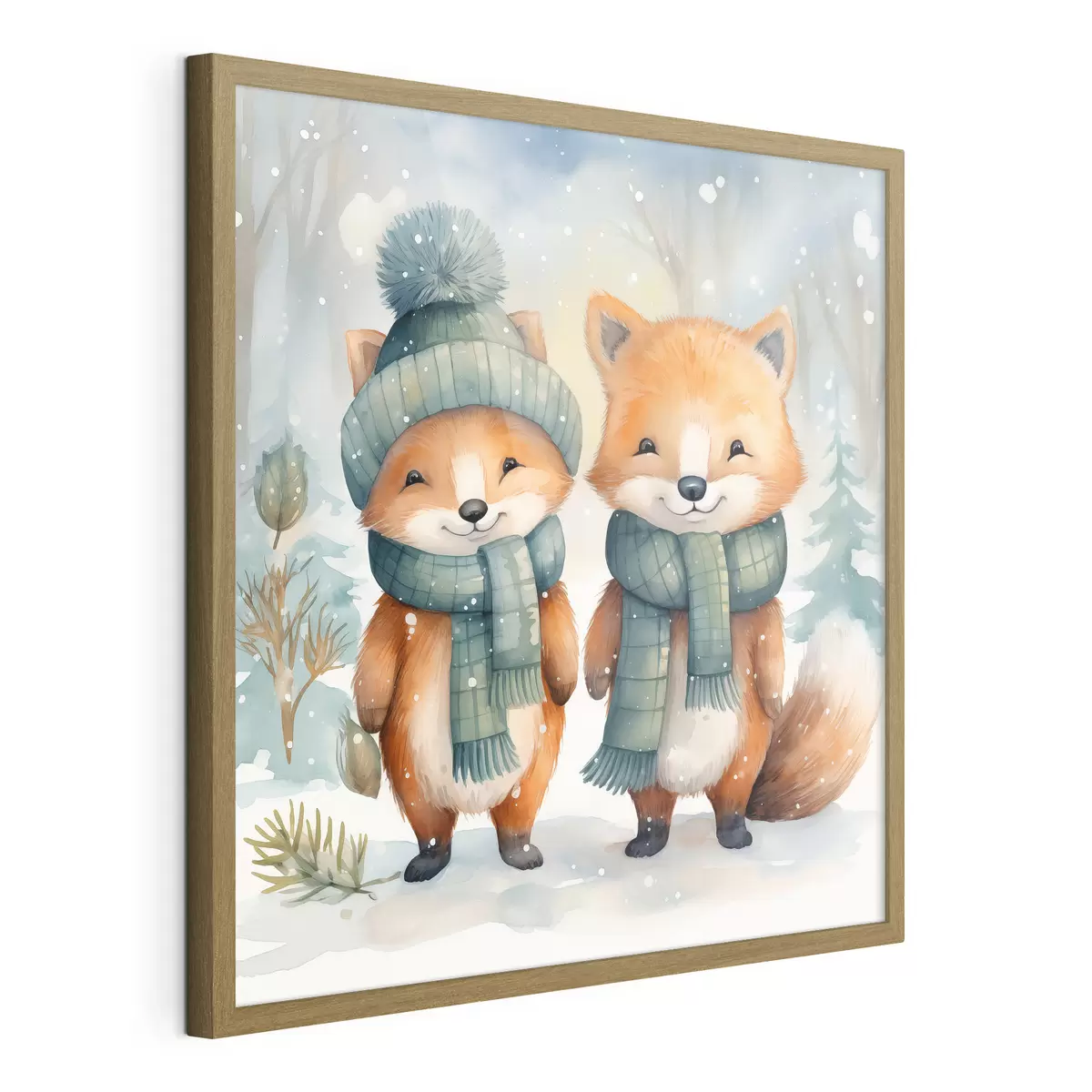 Poster Deux petits renards, imitation aquarelle f46969