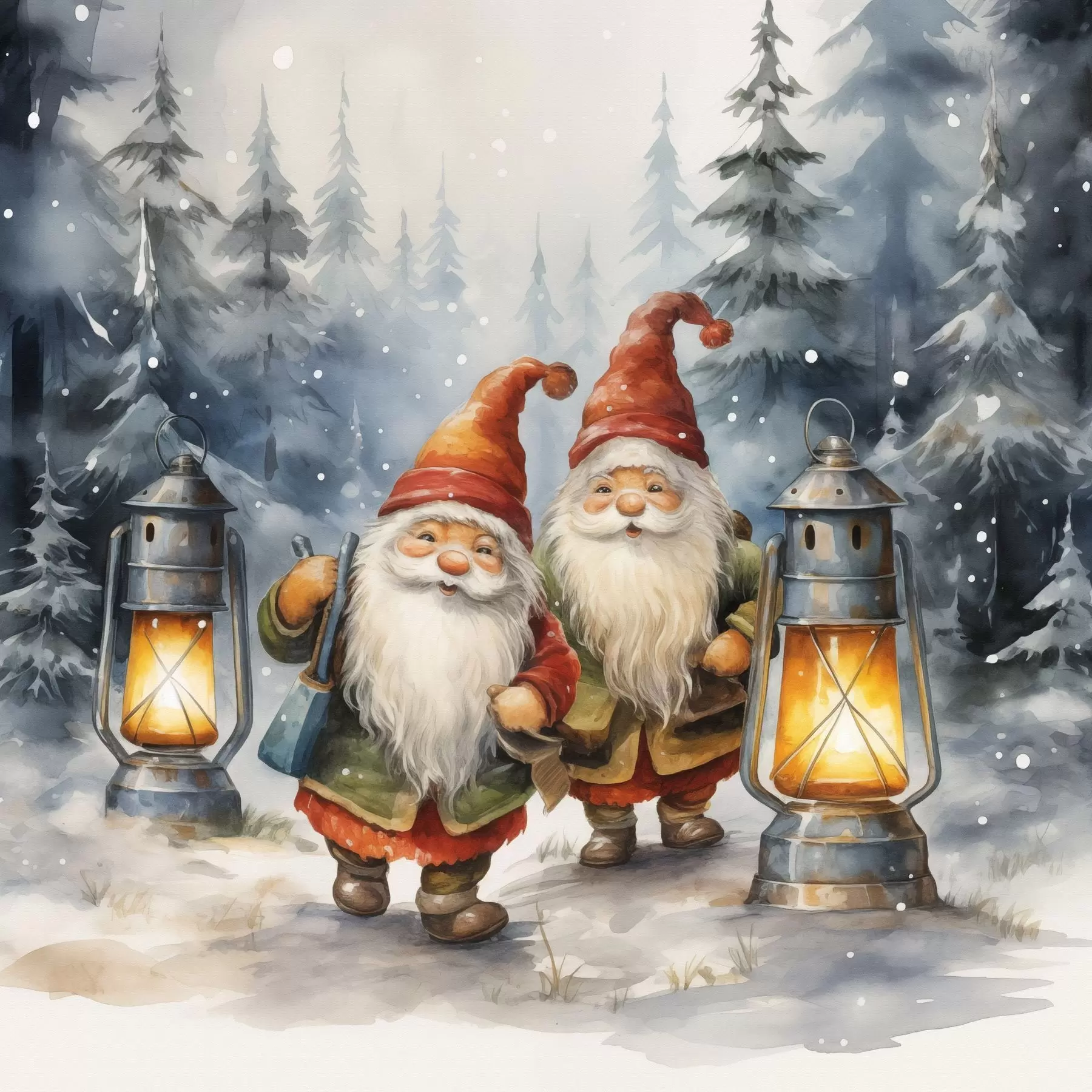 Papier peint Gnomes du Nouvel An, imitation aquarelle f46970