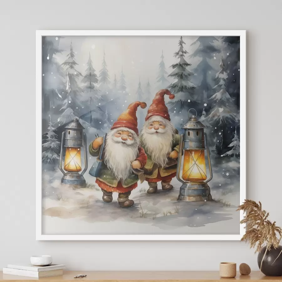 Papier peint Gnomes du Nouvel An, imitation aquarelle f46970
