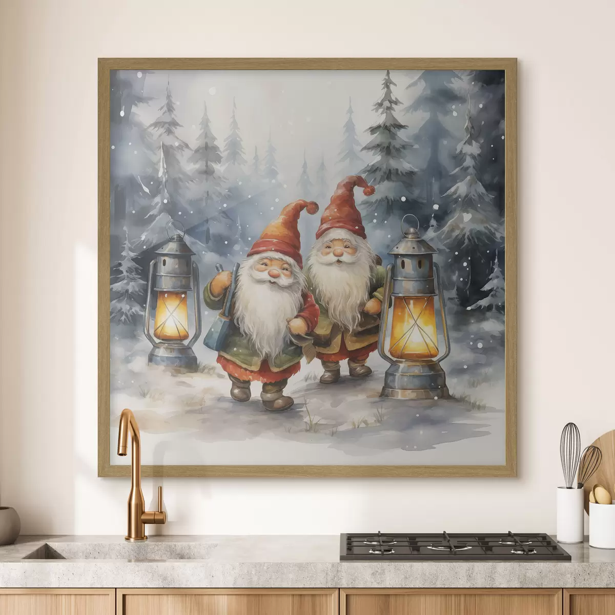 Poster Gnomes du Nouvel An, imitation aquarelle f46970