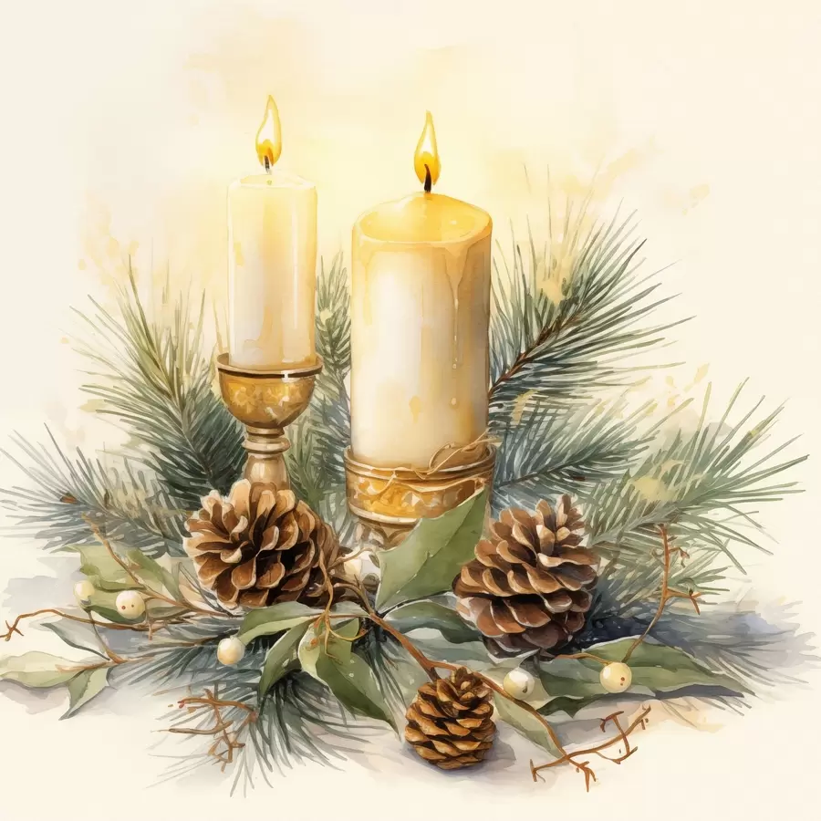 Papier peint Composition, Nouvel An, sapin et bougies f46971