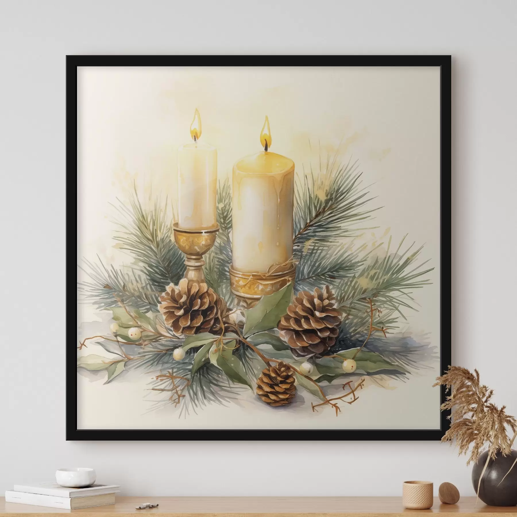 Papier peint Composition, Nouvel An, sapin et bougies f46971