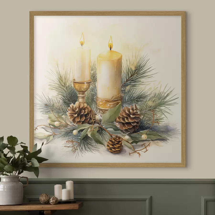 Papier peint Composition, Nouvel An, sapin et bougies f46971