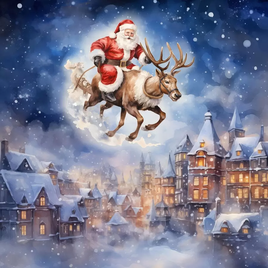 Papier peint Nouvel An féérique, Père Noël sur son traîneau f46972