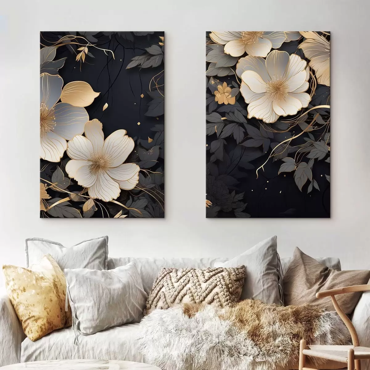 Tableau Grandes fleurs abstraites sur fond sombre m01066