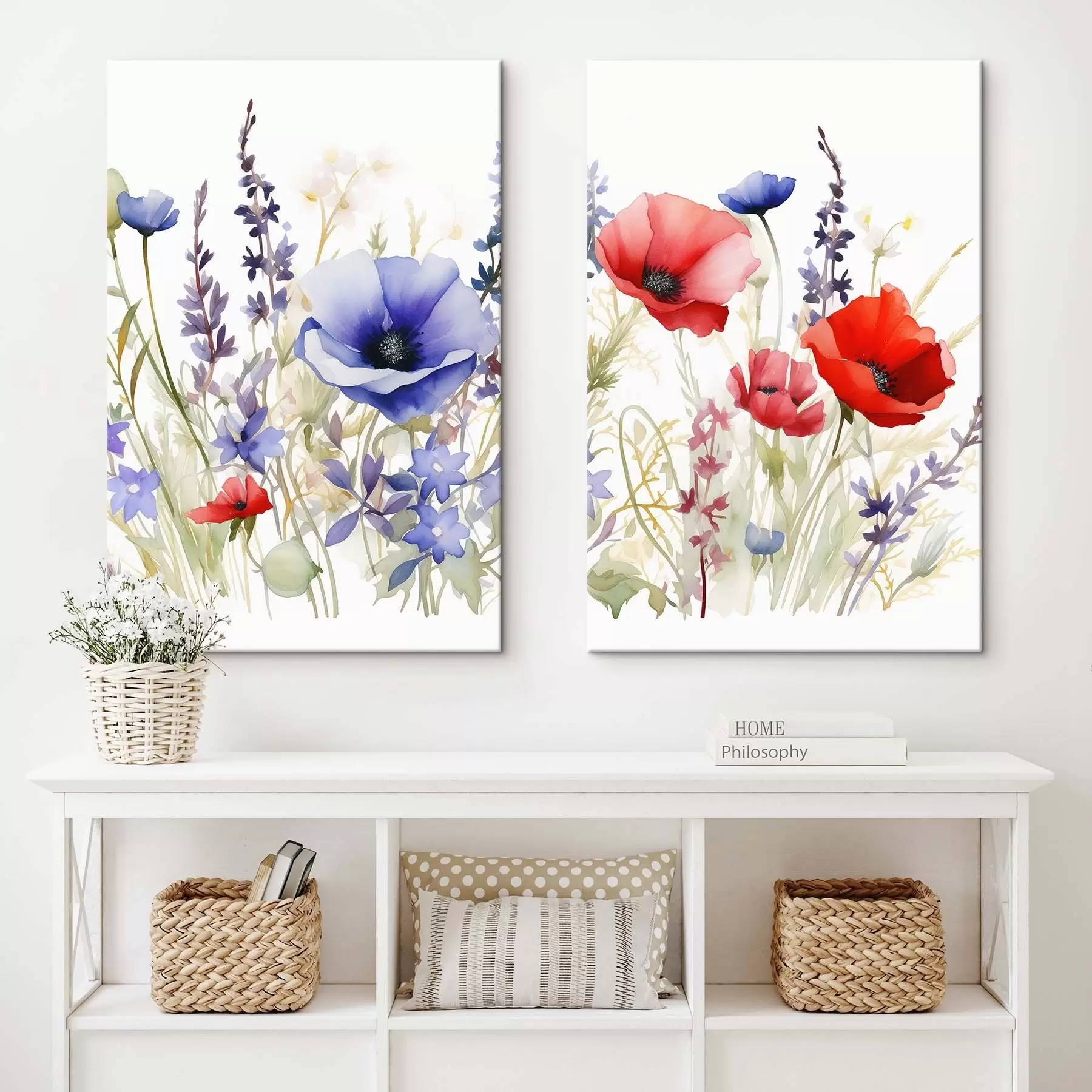 Tableau Coquelicots dans un champ, effet aquarelle m01067