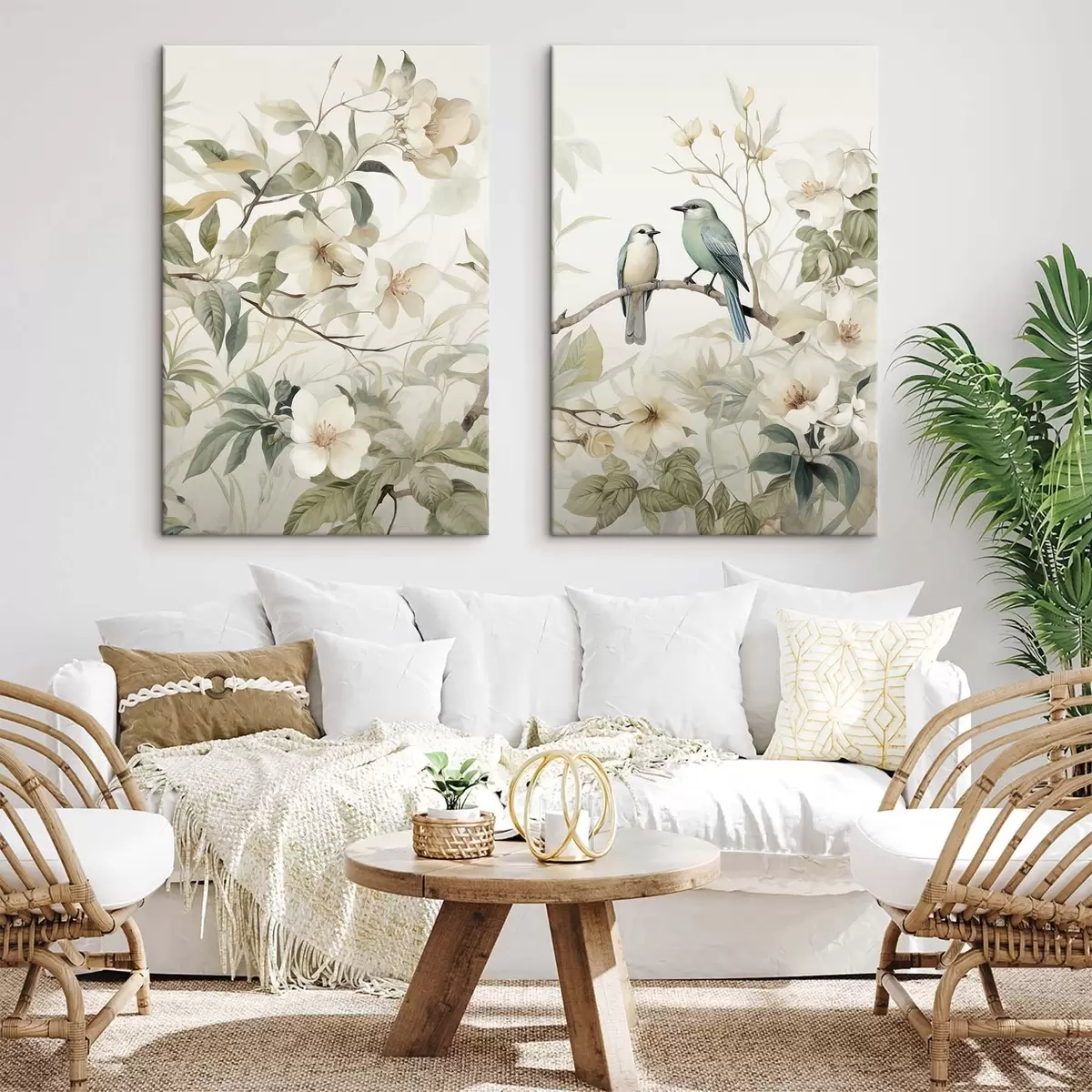 Tableau Deux oiseaux sur des branches m01071