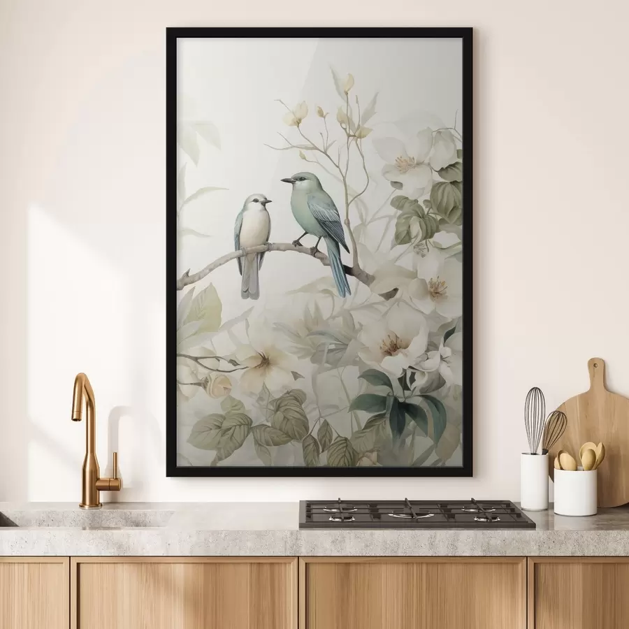 Papier peint Deux oiseaux sur des branches de jasmin f46896