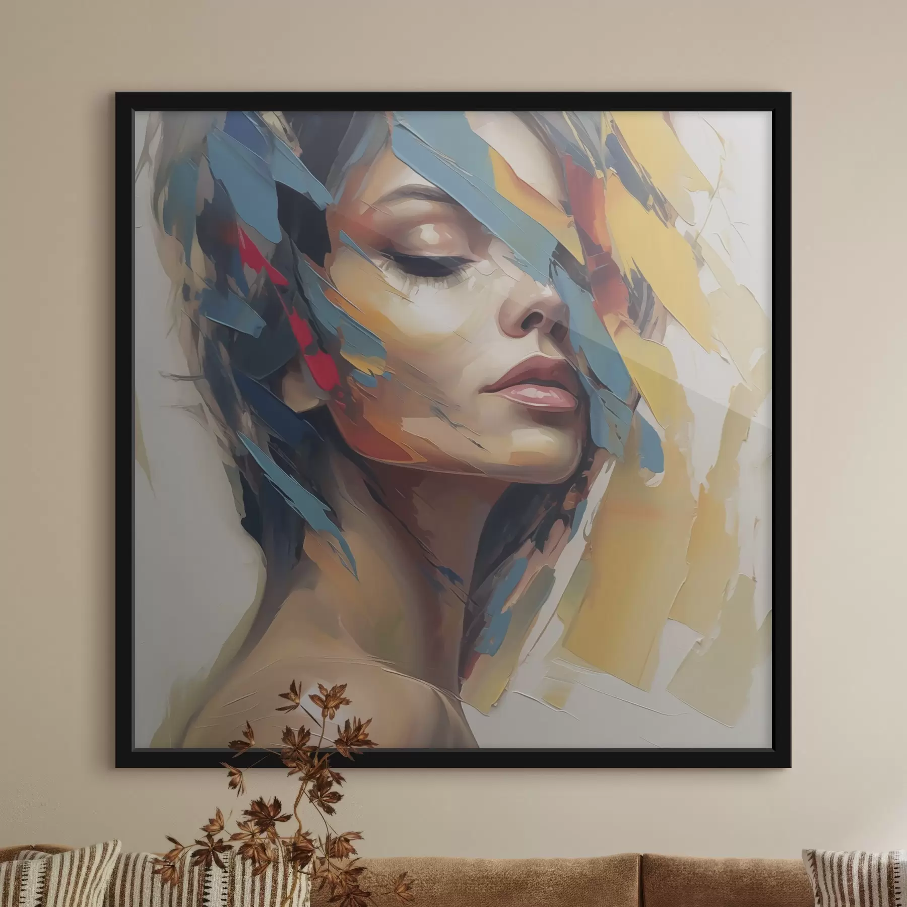 Papier peint Portrait féminin abstrait imitant la peinture f46918