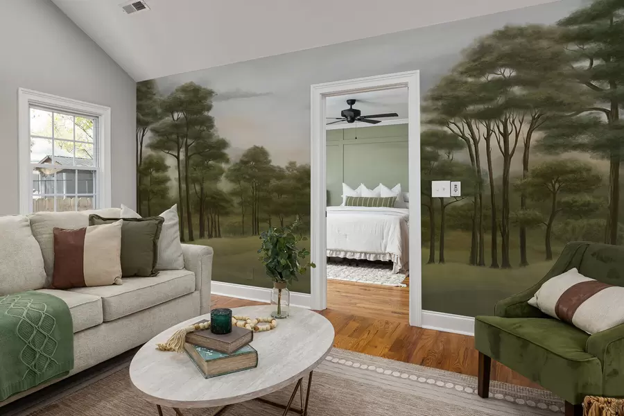 Papier peint Paysage forestier serein aux teintes douces w02193