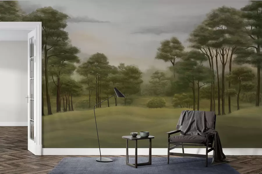 Papier peint Paysage forestier serein aux teintes douces w02193