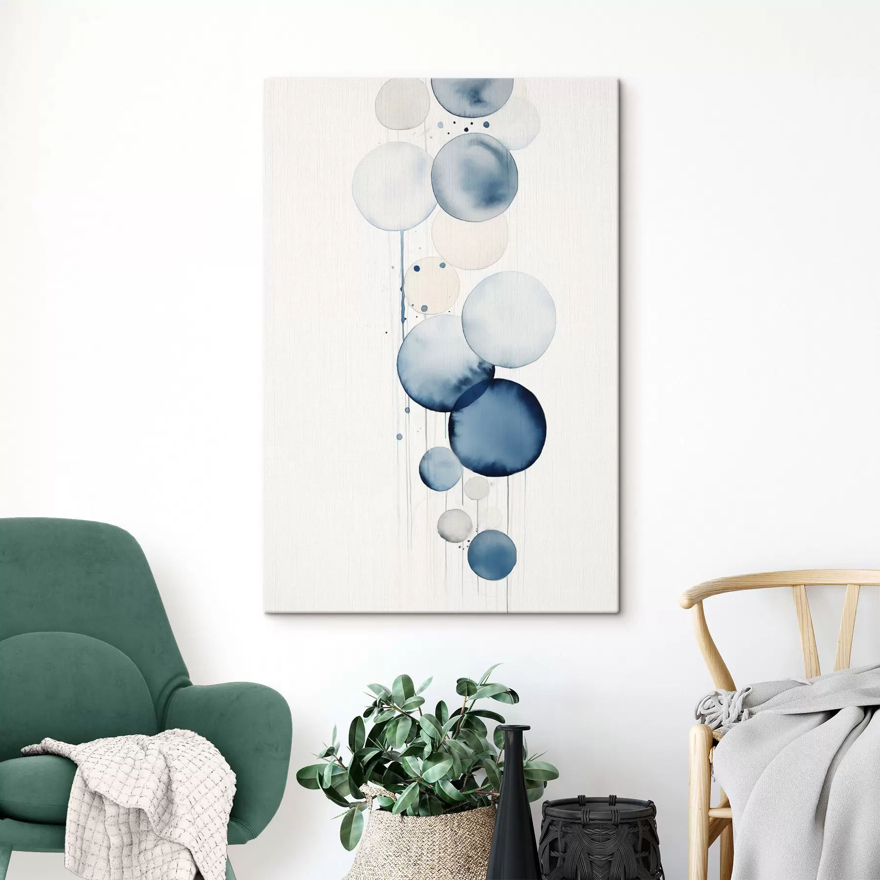 Tableau Textures abstraites bleues et blanches de différentes tailles, sur fond blanc s47020