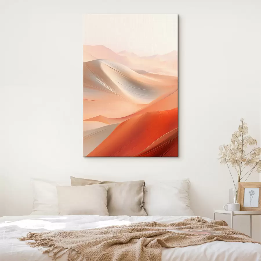 Tableau Paysage désertique abstrait avec des dunes de sable ondulantes dans des tons chauds orange et blanc s47030