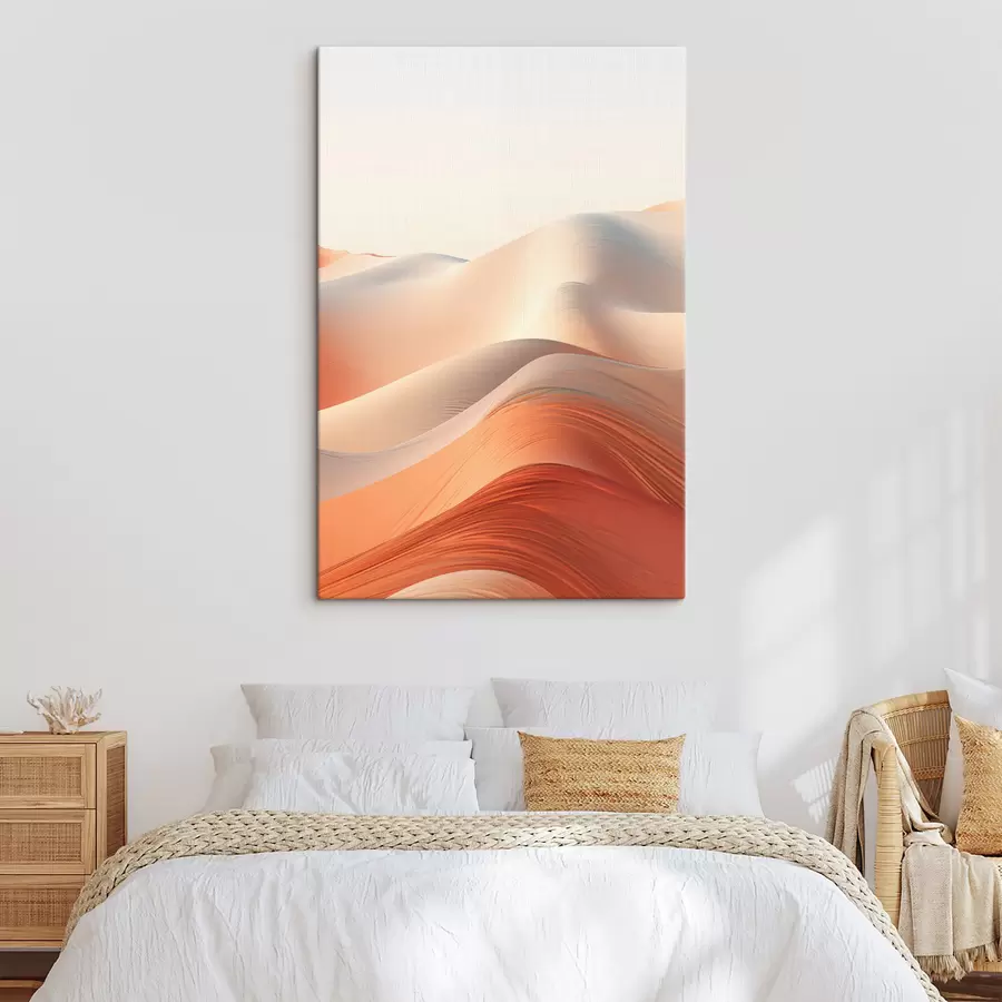 Tableau Paysage désertique abstrait avec des dunes de sable ondulantes dans des tons chauds orange et blanc s47031
