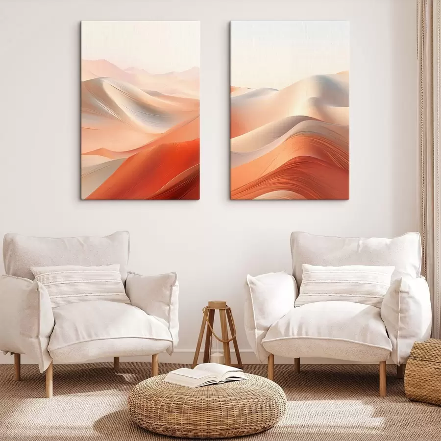 Tableau Paysage désertique abstrait avec des dunes de sable ondulantes dans des tons chauds orange et blanc m01123
