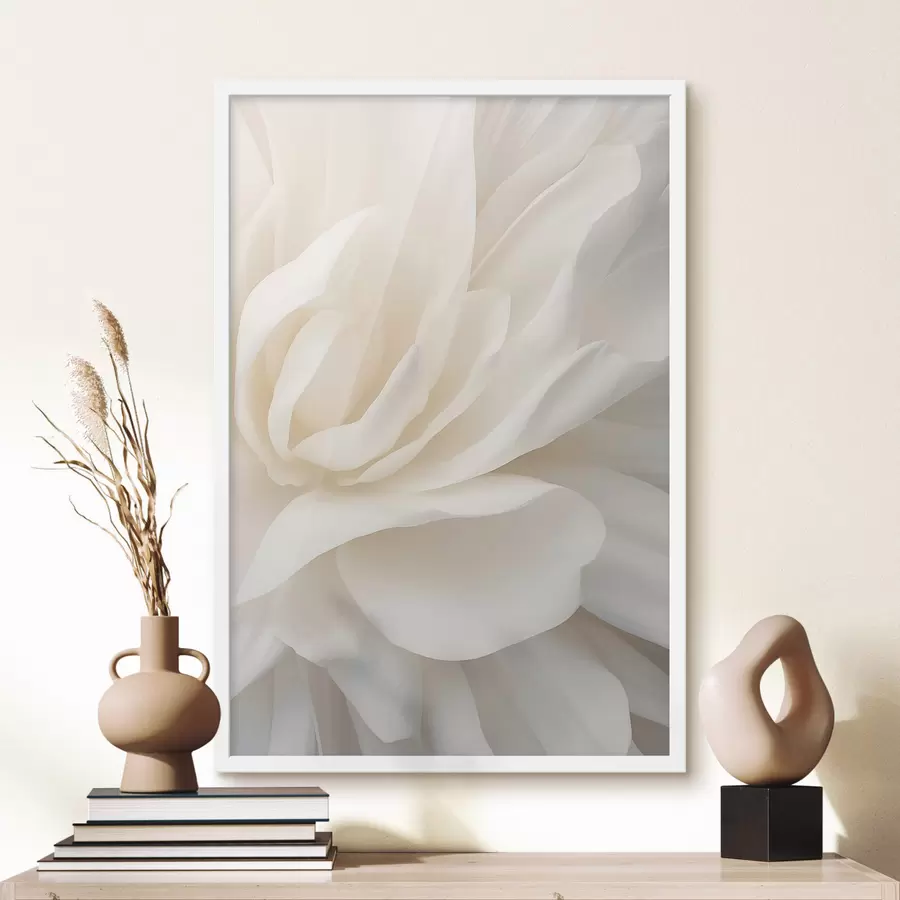 Papier peint Fleur blanche abstraite aux pétales délicats et superposés, art minimaliste f47024