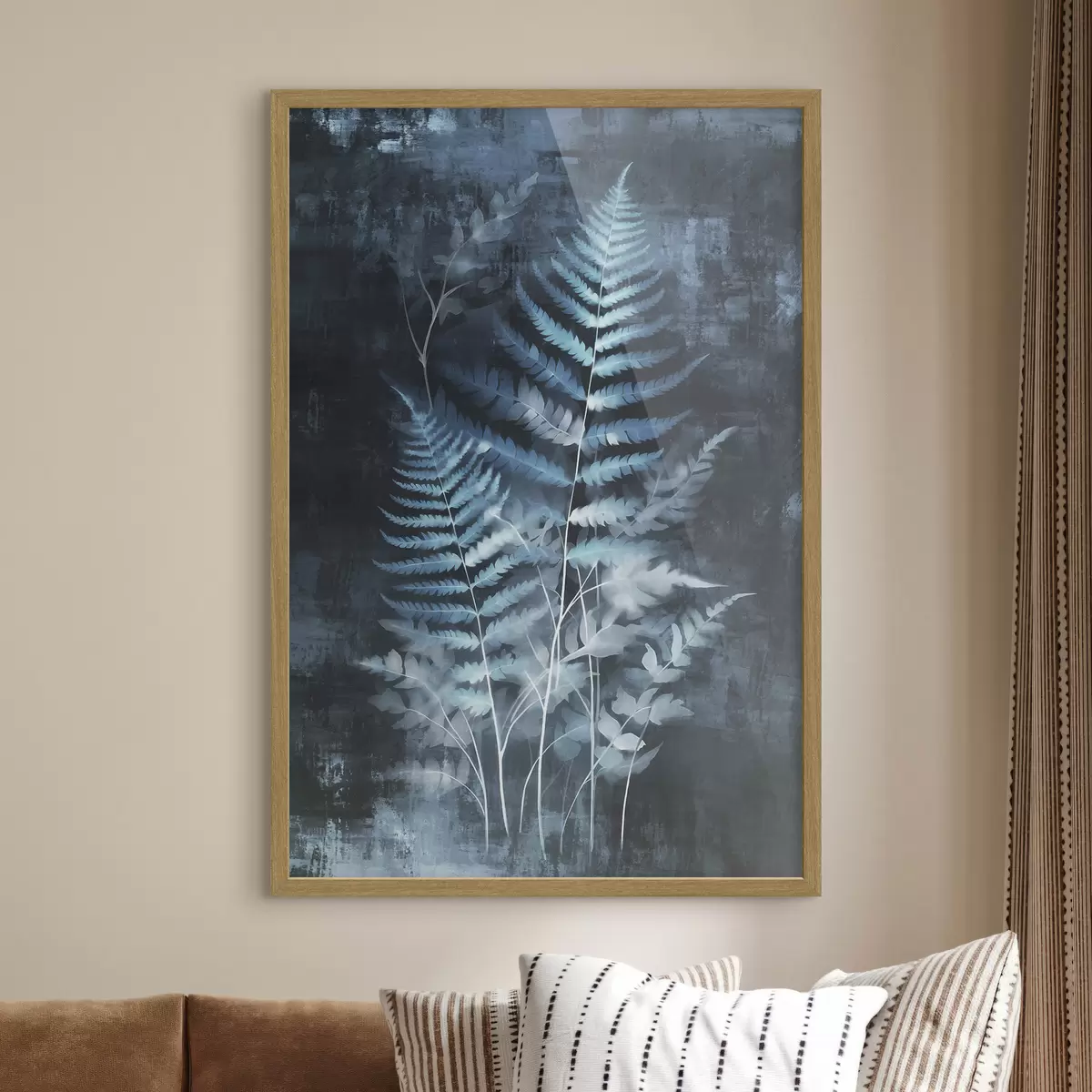 Poster Fougères bleues et plantes sur un fond sombre et texturé, avec un accent sur les détails complexes, effet rayons X f47026