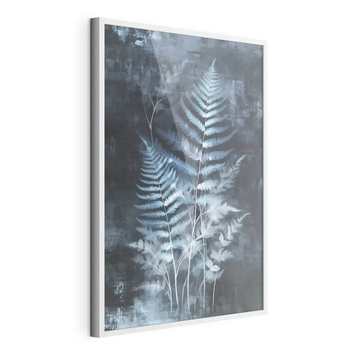 Poster Fougères bleues et plantes sur un fond sombre et texturé, avec un accent sur les détails complexes, effet rayons X f47026