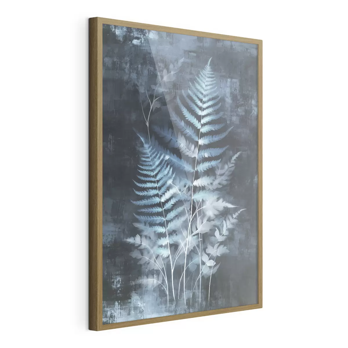Poster Fougères bleues et plantes sur un fond sombre et texturé, avec un accent sur les détails complexes, effet rayons X f47026