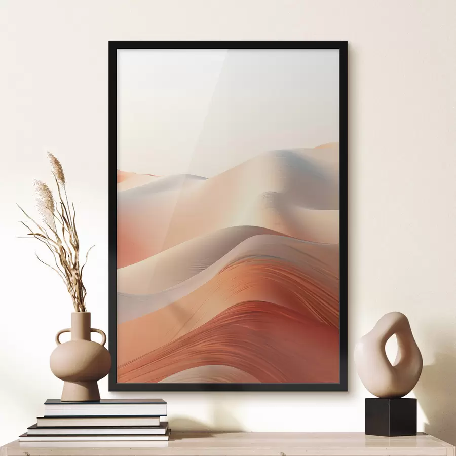 Papier peint Paysage désertique abstrait avec des dunes de sable ondulantes dans des tons chauds orange et blanc f47031