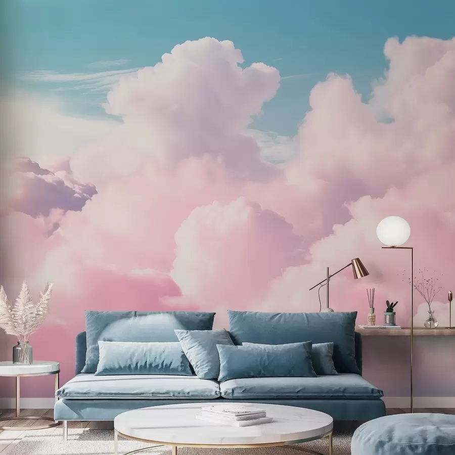 Papier peint Des nuages roses doux et aériens dans un ciel bleu w09569
