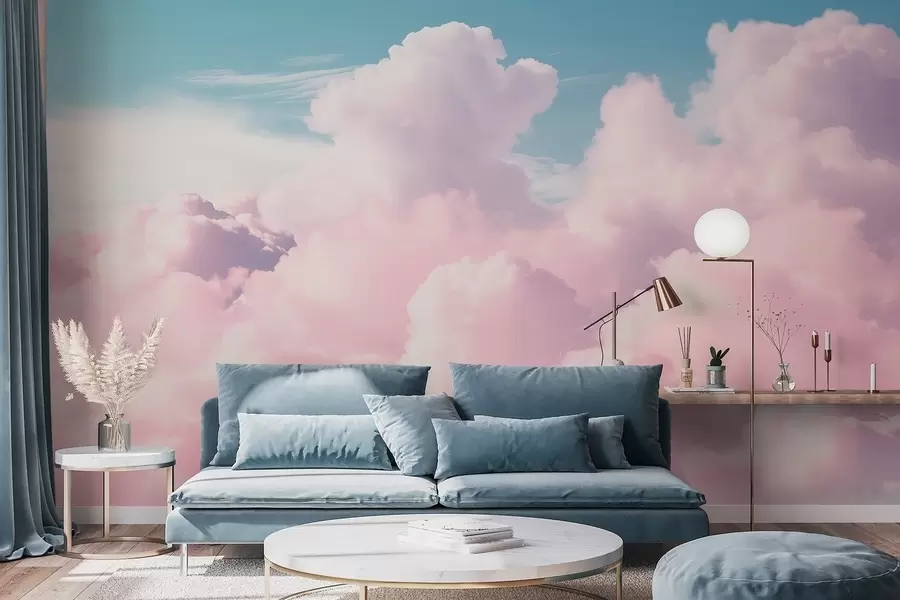 Papier peint Des nuages roses doux et aériens dans un ciel bleu w09569